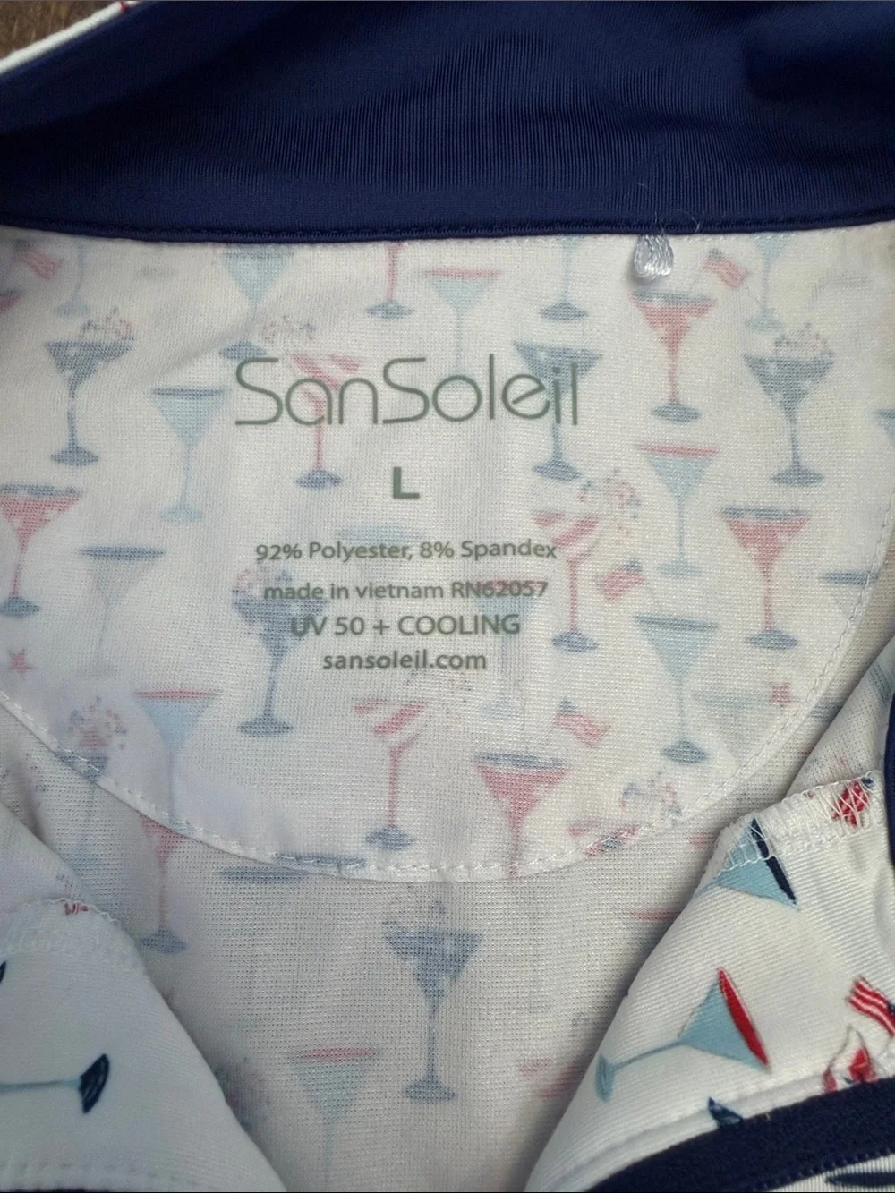 SanSoleil SolCool Sleeveless Golf Tennis Polo Shirt Martini Print UV 50+ L